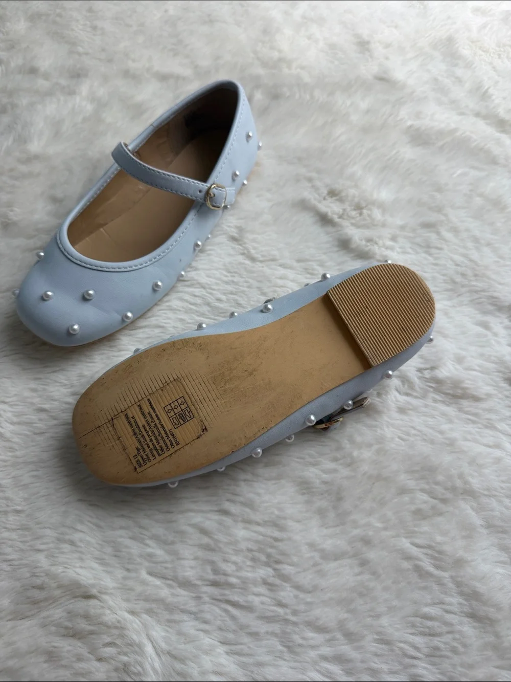 Janie and Jack Light Blue Pearl-Stud Mary Jane Shoes